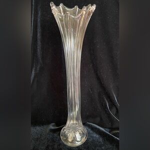 Vintage Clear Swung Tall Glass Vase 8 Finger 17” High
